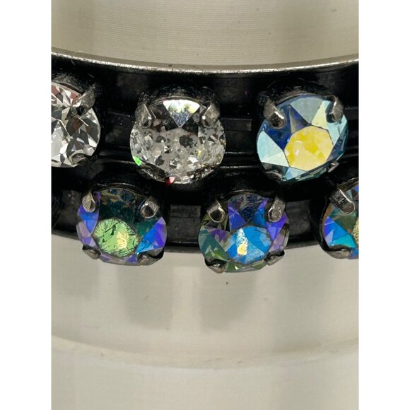 Set of Vintage Aurora Borealis Rhinestone Bangle Set of 2 Black Finish 7.5 inch - Picture 11 of 16